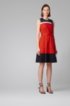 Sleeveless dress in satin-touch cotton with tie belt, Orange