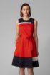 Sleeveless dress in satin-touch cotton with tie belt, Orange