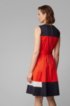Sleeveless dress in satin-touch cotton with tie belt, Orange
