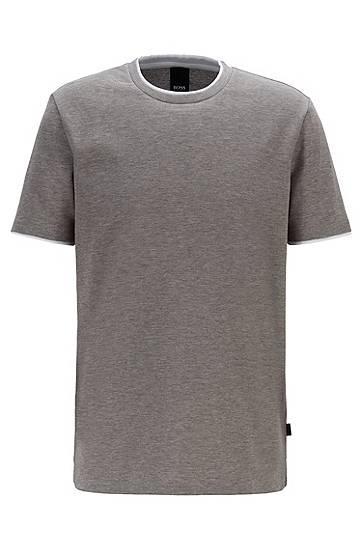 Hugo Boss Eco-friendly Cotton T-shirt With Double Collar And Cuffs In Grey