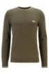 Structured-knit sweater in organic cotton with tipping stripes, Dark Green