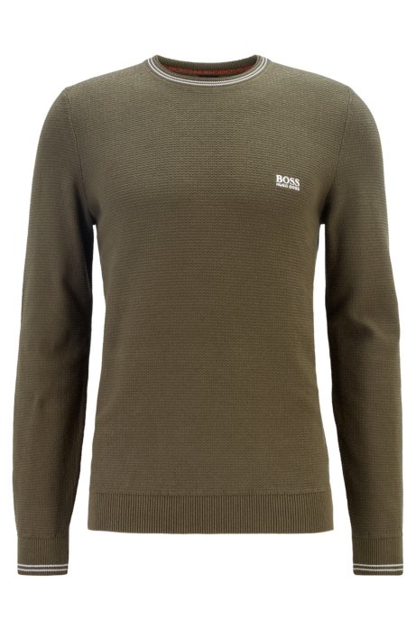 Structured-knit sweater in organic cotton with tipping stripes, Dark Green