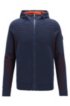 Hooded knitted jacket with logo zip and mesh details, Dark Blue