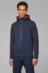 Hooded knitted jacket with logo zip and mesh details, Dark Blue