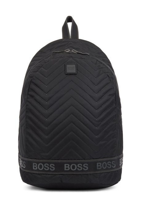 Logo backpack in soft nylon with thermo-stitched quilting, Black