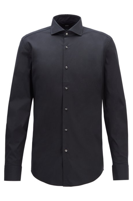 Slim-fit shirt in stretch-cotton poplin, Black