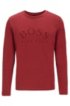 Long-sleeved cotton T-shirt with curved logo embroidery, Dark pink