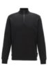 Zip-neck sweatshirt in a moulin&eacute; cotton blend, Black