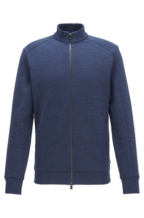 Zip-through sweatshirt in a moulin&eacute; cotton blend, Dark Blue