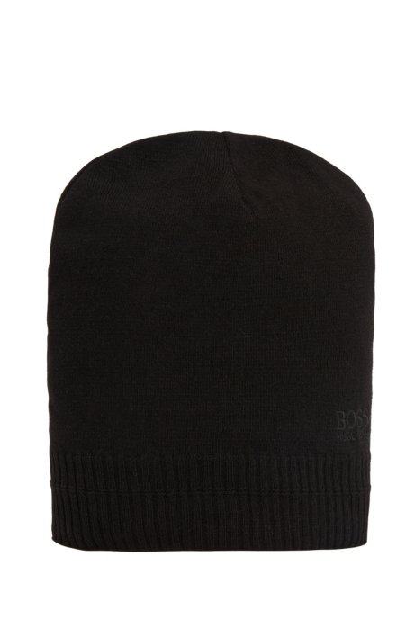 Beanie hat with tonal embroidered logo, Black