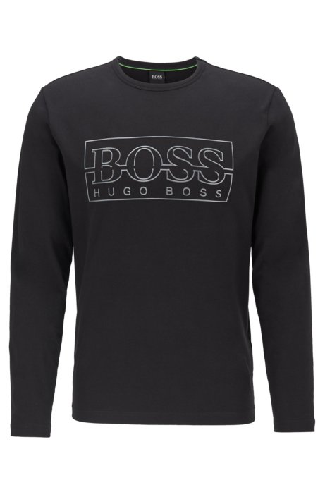 Long-sleeved T-shirt with reflective logo artwork, Black
