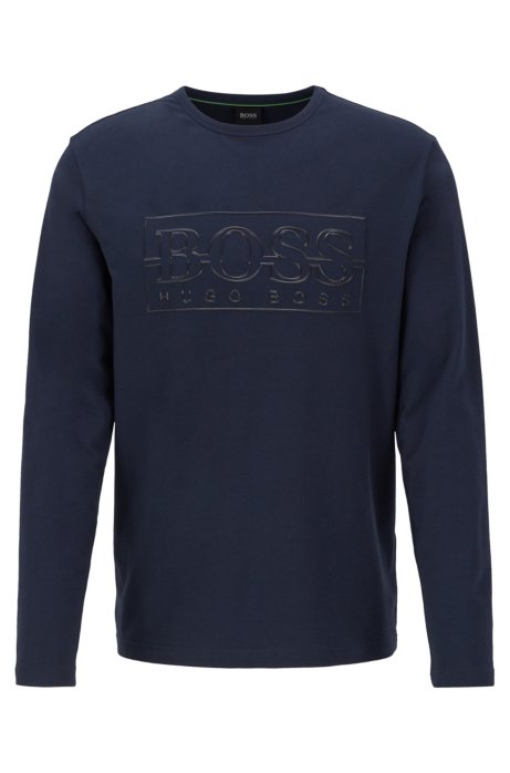Long-sleeved T-shirt with reflective logo artwork, Dark Blue