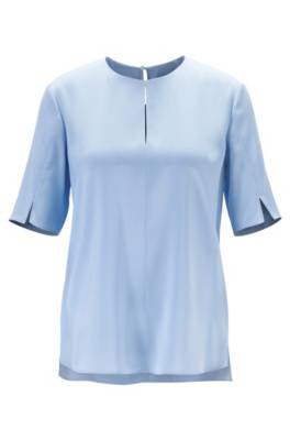 Hugo Boss Keyhole-detail Top In Silk-based Crepe De Chine In Light Blue ...