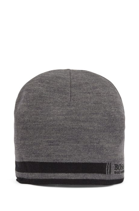 Super-soft beanie hat with embroidered logo, Grey