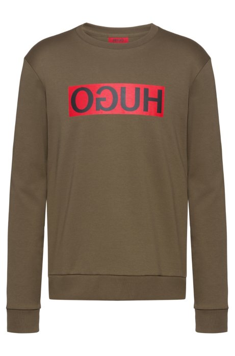 Regular-fit sweatshirt with reverse-logo print, Dark Green