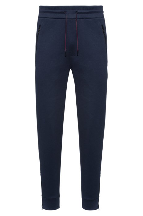 Regular-fit jogging trousers in cotton with zipped hems, Dark Blue