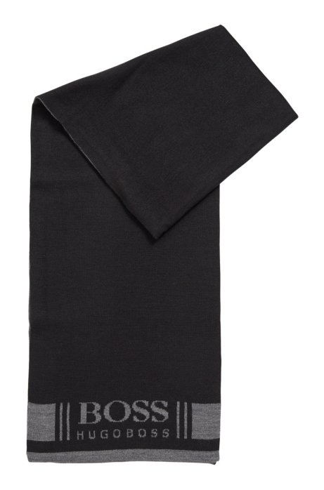 Super-soft scarf with jacquard logo, Black