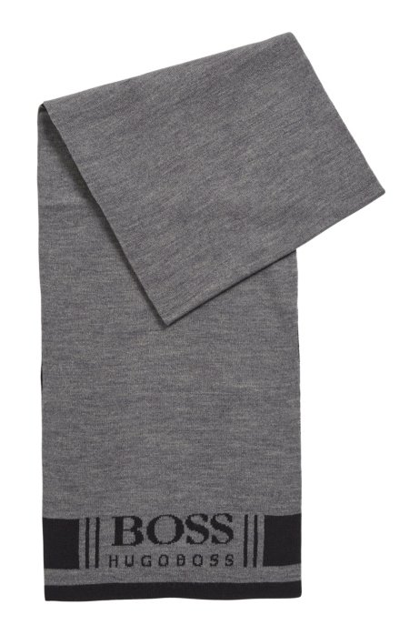 Super-soft scarf with jacquard logo, Grey