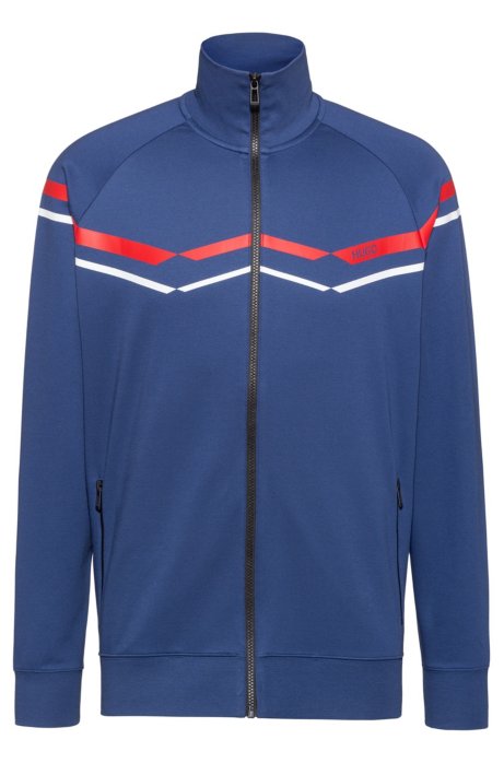 Oversize-fit sweatshirt with retro zigzags in cotton blend, Blue