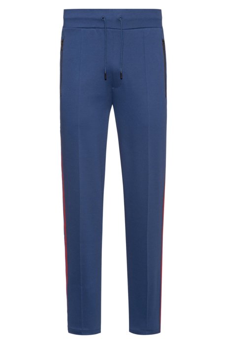 Relaxed-fit jogging trousers with printed side stripes, Blue