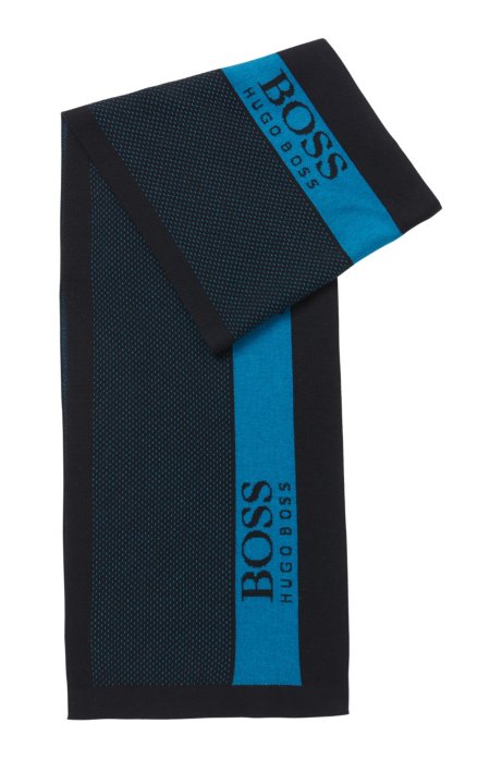 Logo-intarsia colour-block scarf in a cotton blend, Black