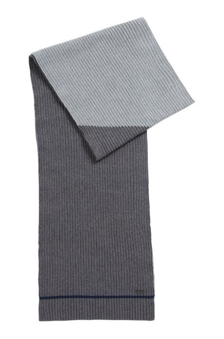 Striped scarf in a melange-blocked cotton blend, Grey