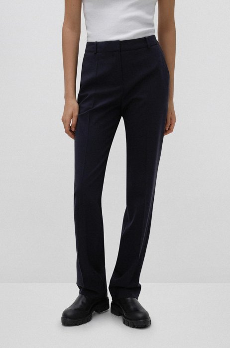 Regular-fit trousers in lightly worsted stretch virgin wool, Dark Blue