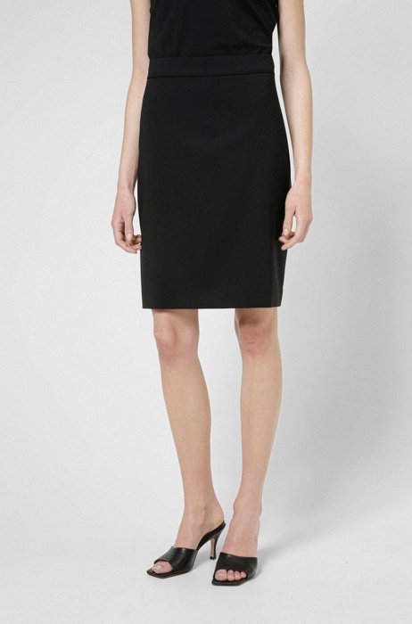 High-waisted pencil skirt in worsted stretch virgin wool, Black