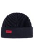 Ribbed beanie hat in merino wool with embroidered logo, Dark Blue