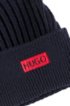 Ribbed beanie hat in merino wool with embroidered logo, Dark Blue