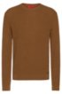 Crew-neck sweater in cotton with racked-stitch structure, Khaki