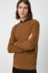 Crew-neck sweater in cotton with racked-stitch structure, Khaki