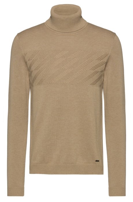 Slim-fit turtleneck sweater with structured panel, Beige