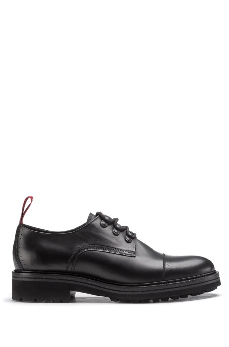 Leather Derby shoes with hiking laces and lug sole, Black