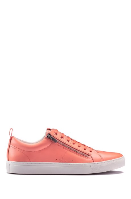 Low-top trainers in nappa leather with side zips, Pink