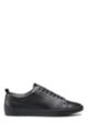 Tennis-inspired grainy-leather trainers with logo-jacquard tape, Black