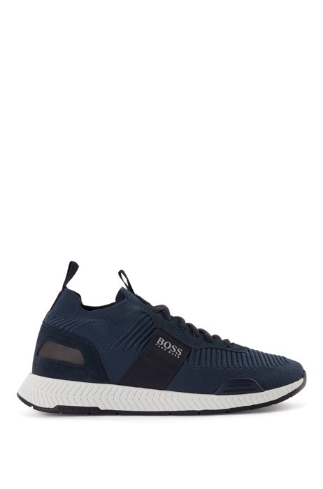 Running-inspired hybrid trainers with knitted sock, Dark Blue