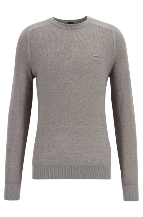 Lightweight sweater in virgin wool with rice-corn structure, Grey