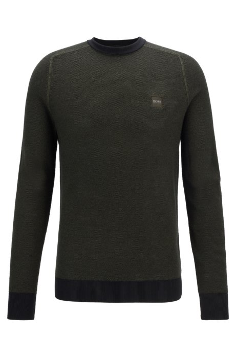 Lightweight sweater in virgin wool with rice-corn structure, Open Green