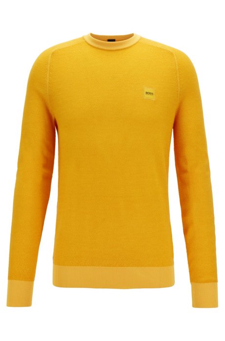Lightweight sweater in virgin wool with rice-corn structure, Yellow