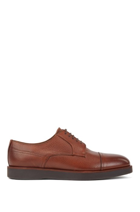 Grained-leather Derby shoes with monogram-embossed soles, Brown