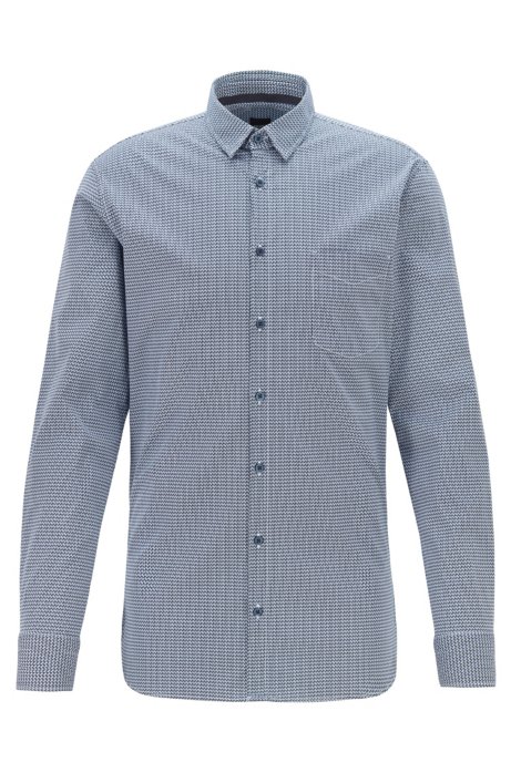 Slim-fit shirt in geometric-print stretch cotton, Dark Blue