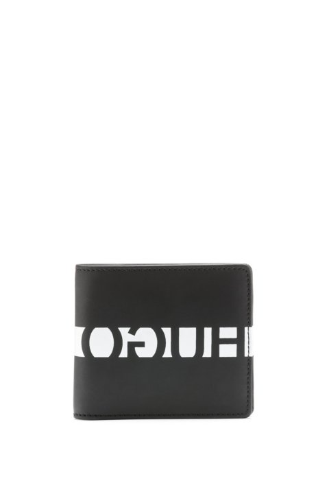 Reverse-logo wallet in rubberised Italian leather, Black