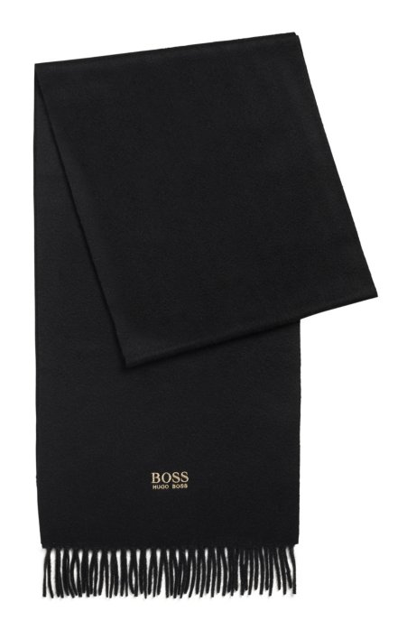 Scarf with fringed trim in Italian cashmere, Black