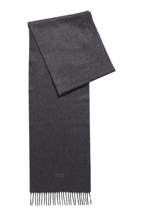 Italian-cashmere scarf with tonal logo embroidery, Light Grey