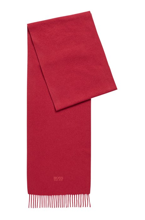Italian-cashmere scarf with tonal logo embroidery, Red