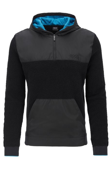 Hybrid hooded sweater in mixed fabrics, Black