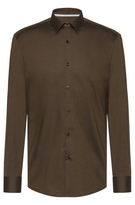 Slim-fit shirt in easy-iron Oxford cotton, Dark Green