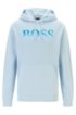 Hooded sweatshirt with flocked logo and woven details, Light Blue