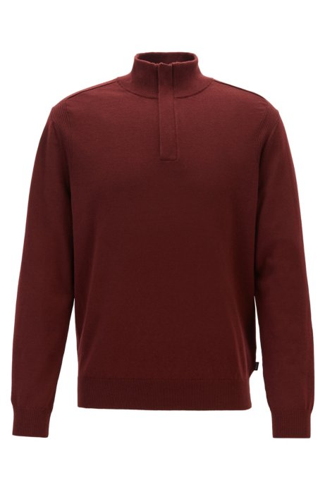 Regular-fit sweater in virgin wool and cotton, Dark Red
